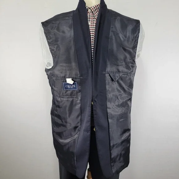 Chaps Men's Sport Coat Blazer Gold Two Button Deep Navy Twill Poly Wool Size 46L